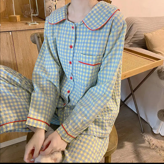 Flair collar plaid pajamas